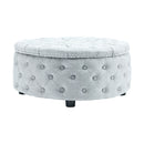 Livingandhome Grey Linen Round Ottoman with Studded Edge