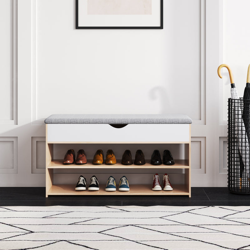 Livingandhome Compact 3-Tier Shoe Rack Bench