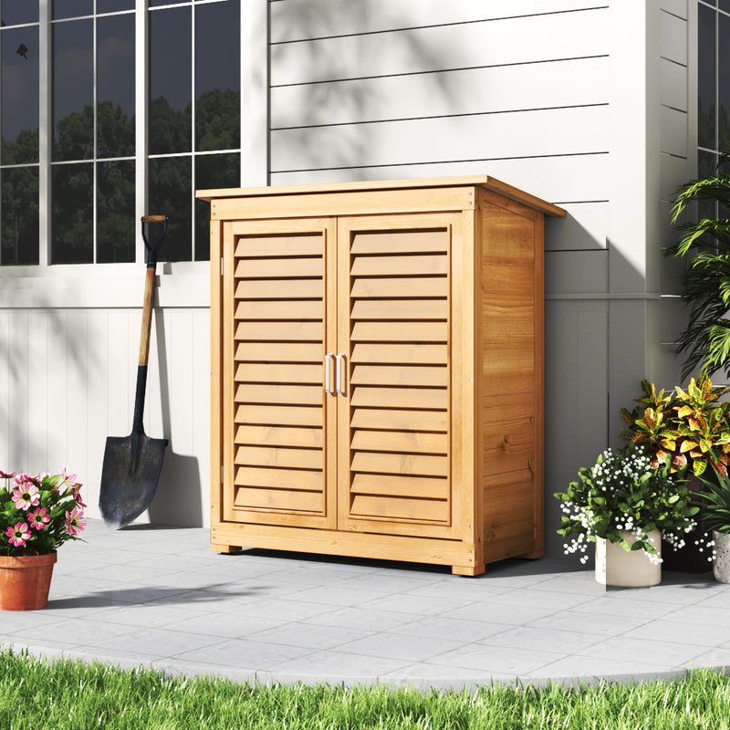 Livingandhome Outdoor Solid Wood Storage Cabinet Garden Tool Shed