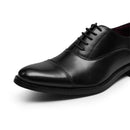 Low-Top Lace-Up Leather Dress Shoes With Pointed Toe - Black