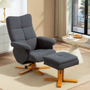 HOMCOM Linen Recliner Chair and Footstool Wooden Base Grey