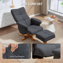 HOMCOM Linen Recliner Chair and Footstool Wooden Base Grey