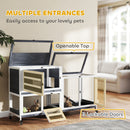 PawHut 2 Tier Rabbit Hutch with Run, Wheels, 2 Openable Top, 3 Plastic Trays