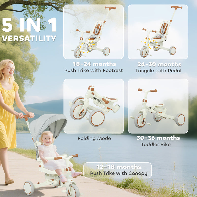 AIYAPLAY 5 in 1 Foldable Kids Trike, Toddler Tricycle for 1-3 Years,