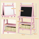 AIYAPLAY Double-Sided Art Easel For Kids W/ Paper Roll, Storage Baskets Pink