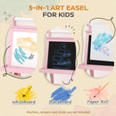 AIYAPLAY Double-Sided Art Easel For Kids W/ Paper Roll, Storage Baskets Pink