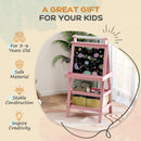 AIYAPLAY Double-Sided Art Easel For Kids W/ Paper Roll, Storage Baskets Pink