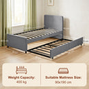 HOMCOM 90 x 190 cm Upholstered Single Bed, Pull Out Trundle Bed, Dark Grey