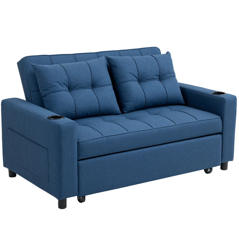 HOMCOM 2 Seater Pull Out Sofa Bed with Pockets for Living Room