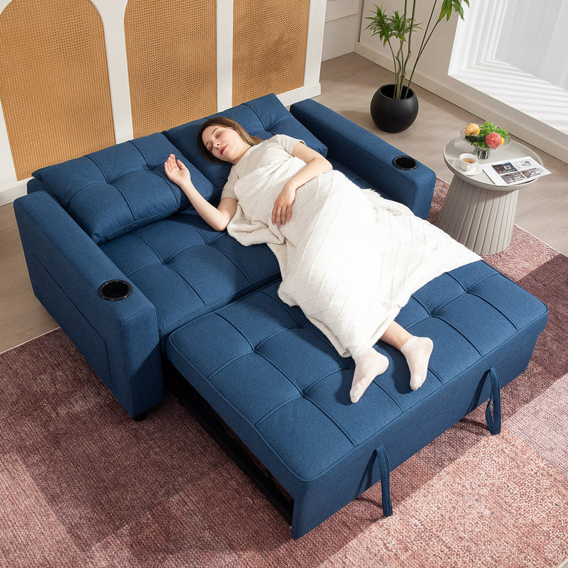 HOMCOM 2 Seater Pull Out Sofa Bed with Pockets for Living Room