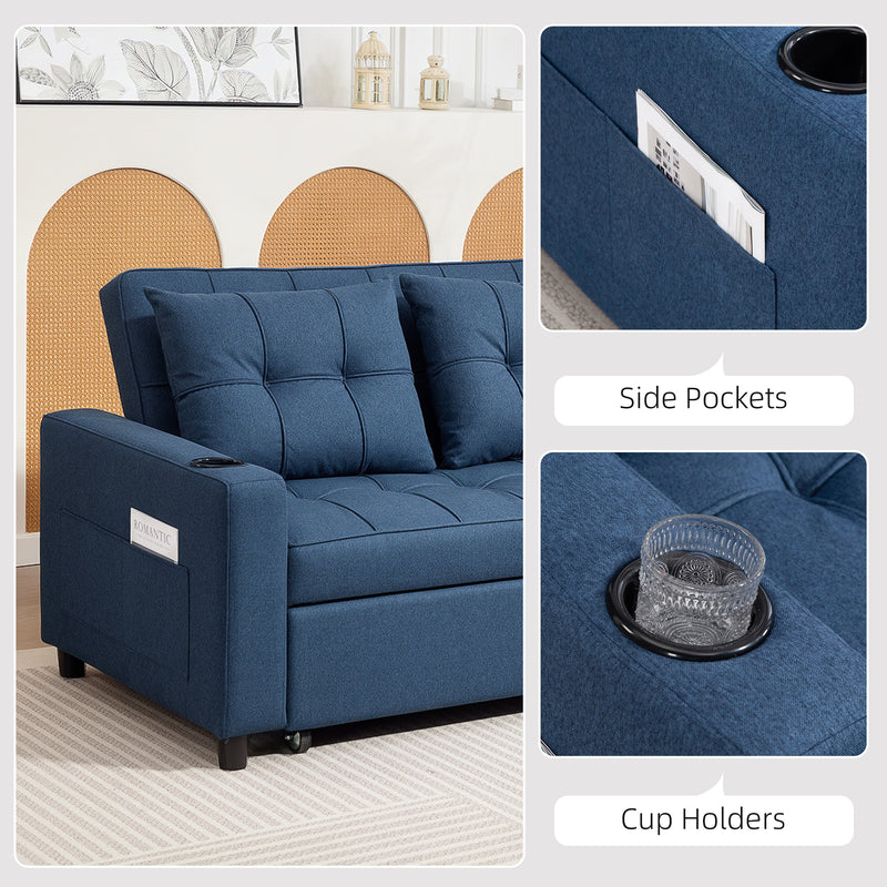 HOMCOM 2 Seater Pull Out Sofa Bed with Pockets for Living Room