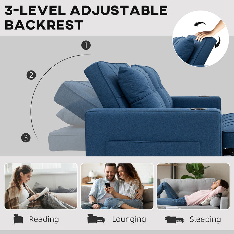 HOMCOM 2 Seater Pull Out Sofa Bed with Pockets for Living Room