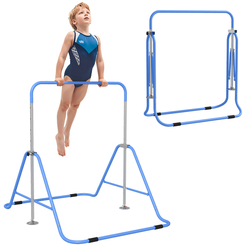 HOMCOM Kids Gymnastic Bar w/ Adjustable Height, Foldable Training Bar - Blue