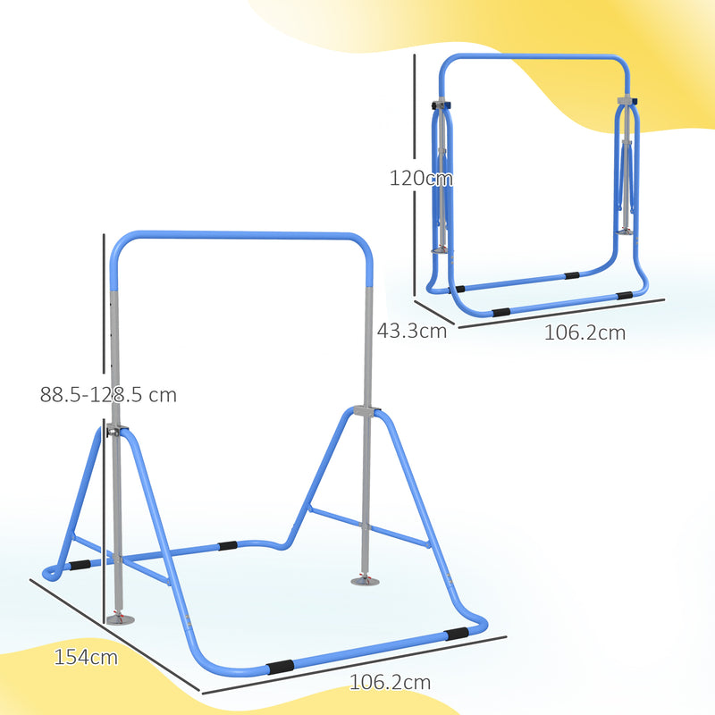 HOMCOM Kids Gymnastic Bar w/ Adjustable Height, Foldable Training Bar - Blue