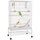 PawHut Bird Cage with Stand, Wheels, Toys, for Budgies, Finches, White