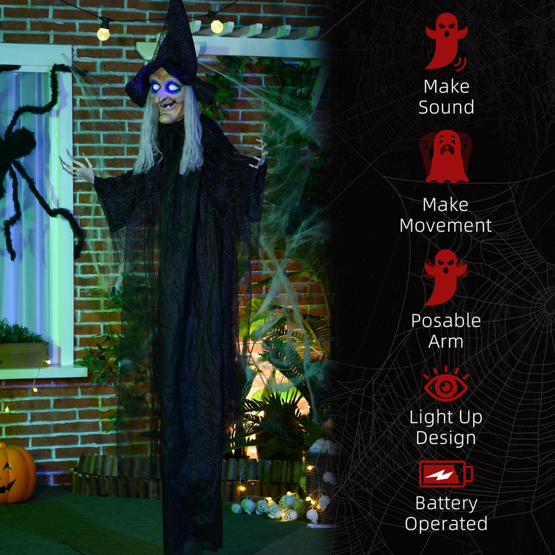 HOMCOM Standing Witch Prop Life Size with Light Up Eyes, Talking Sound