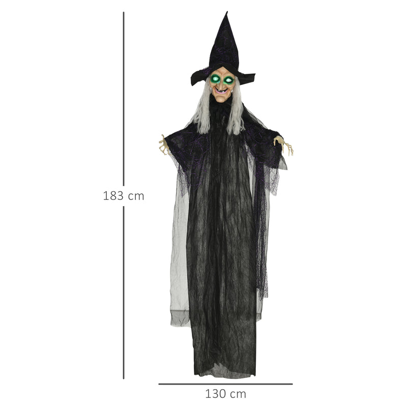 HOMCOM Standing Witch Prop Life Size with Light Up Eyes, Talking Sound