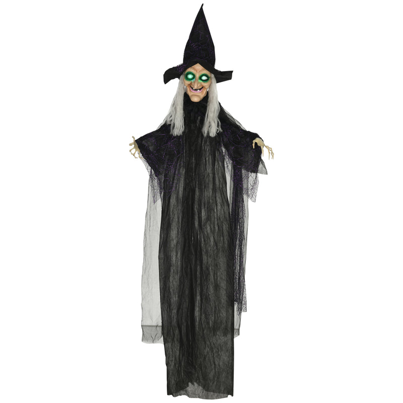 HOMCOM Standing Witch Prop Life Size with Light Up Eyes, Talking Sound
