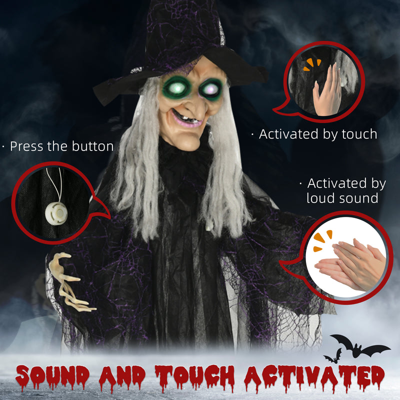 HOMCOM Standing Witch Prop Life Size with Light Up Eyes, Talking Sound