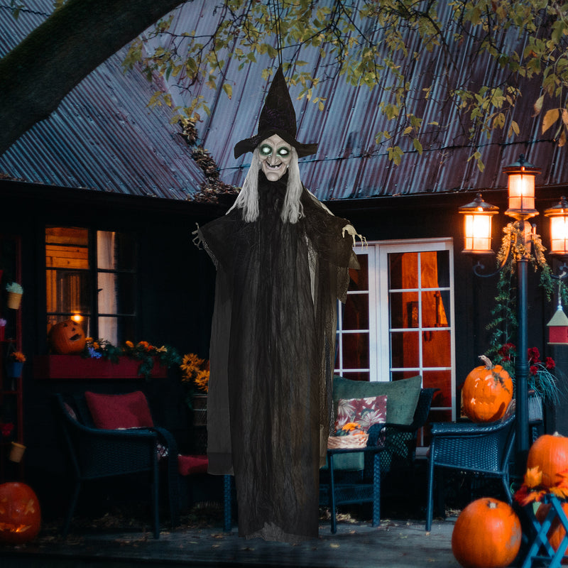HOMCOM Standing Witch Prop Life Size with Light Up Eyes, Talking Sound