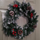 45cm Snow Tipped Christmas Wreath with Pine Cones and Red Berries