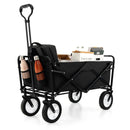 Heavy Duty Camping Garden Cart With Adjustable Handle And Drink Holders-Black