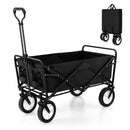 Heavy Duty Camping Garden Cart With Adjustable Handle And Drink Holders-Black