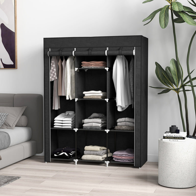 HOMCOM Fabric Portable Wardrobe with 8 Shelves 2 Hanging Rails