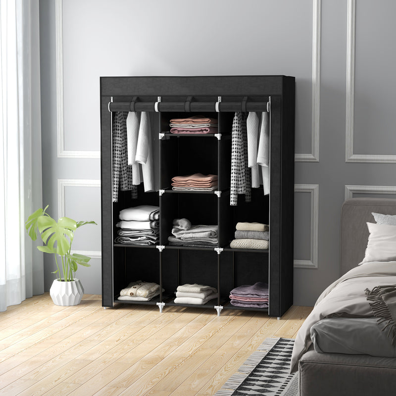 HOMCOM Fabric Portable Wardrobe with 8 Shelves 2 Hanging Rails