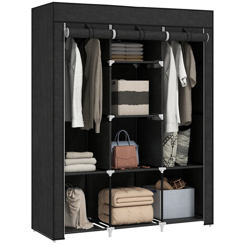 HOMCOM Fabric Portable Wardrobe with 8 Shelves 2 Hanging Rails