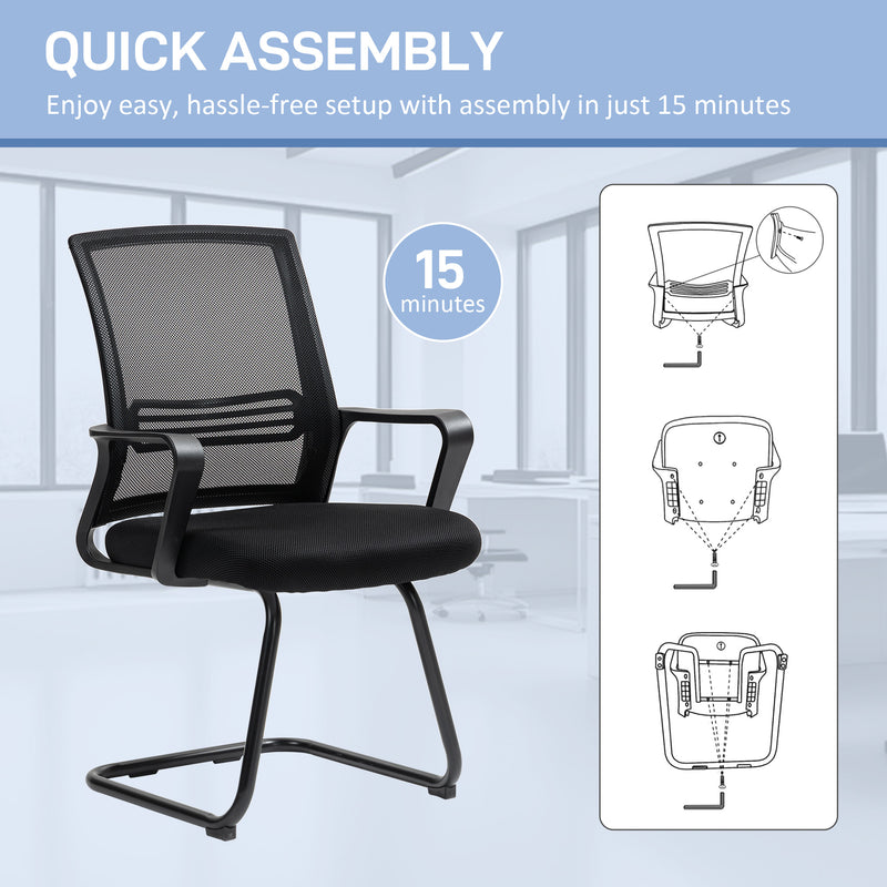 HOMCOM Meeting Office Chair, Mesh Reception Chair with Sled Base, Black