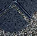 Outdoor 4 Person Round Glass Top Garden Dining Table Chairs With Beige Banana Parasol and Base