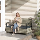 Outsunny 125L Garden Storage Bench, 2 Seater PE Rattan Outdoor Bench