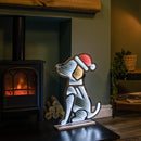 60cm Light up Sitting Dog in Santa Hat Infinity Christmas Decoration with LEDs