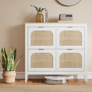 HOMCOM Boho Slim Shoe Cabinet with Rattan Doors, Holds 20 Pairs, White