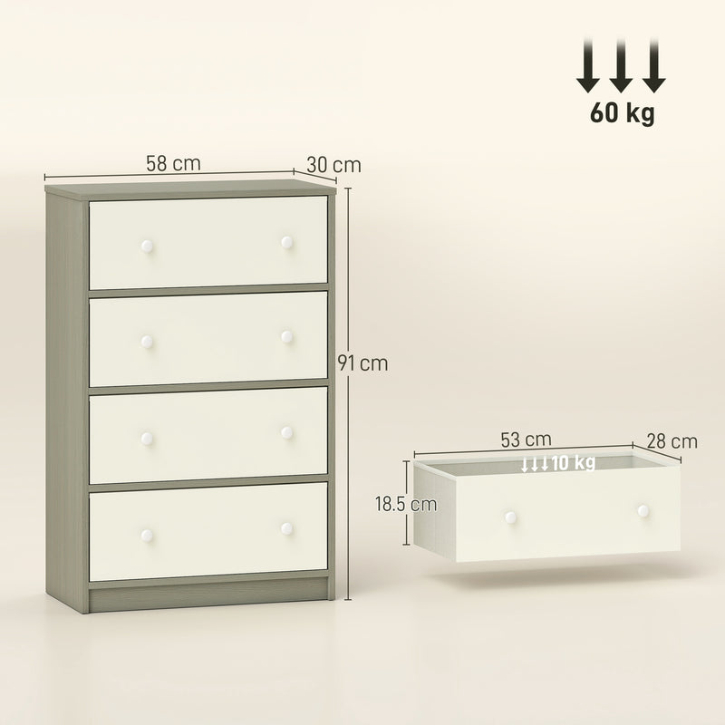 HOMCOM Chest of Drawers, 4 Drawer Dresser for Bedroom
