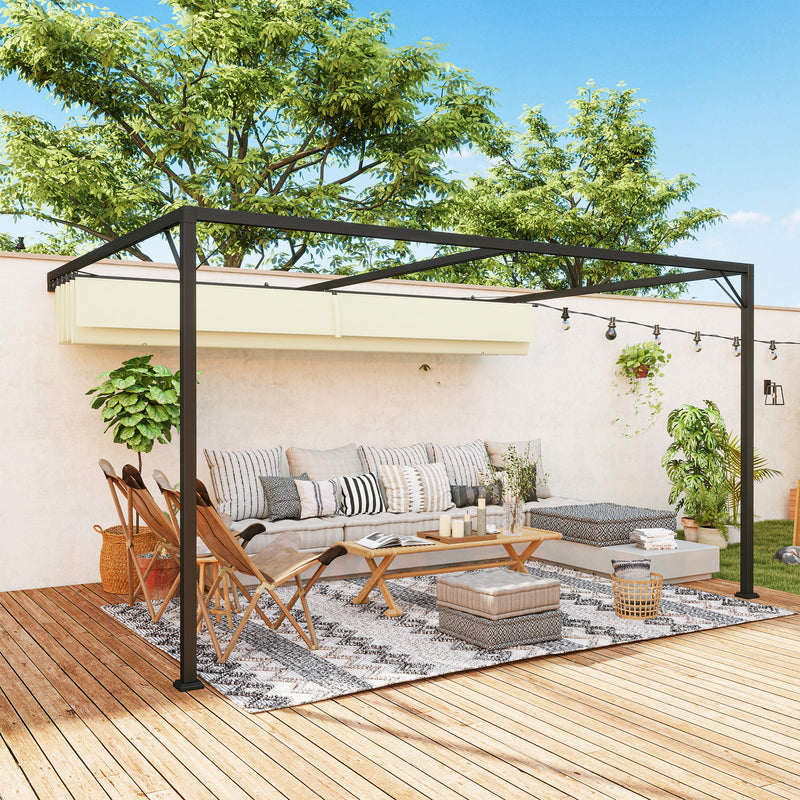 Outsunny 4 x 3(m) Outdoor Pergola Retractable Canopy Wall Mounted, Cream
