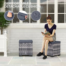 Outsunny Set of 2 Rattan Footstool, Storage Ottoman w/ Cushions