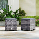 Outsunny Set of 2 Rattan Footstool, Storage Ottoman w/ Cushions