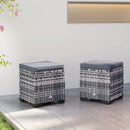 Outsunny Set of 2 Rattan Footstool, Storage Ottoman w/ Cushions
