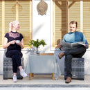 Outsunny Set of 2 Rattan Footstool, Storage Ottoman w/ Cushions