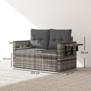 Outsunny Rattan Garden Sofa with Hidden Side Trays 2 Seater, Dark Grey