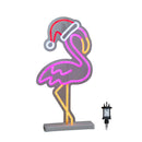 43cm Light up Neon Effect Flamingo with Santa Hat on Base with Multi-Coloured LEDs