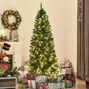 HOMCOM 6FT Prelit Artificial Pencil Christmas Tree with Warm White LED Light, Red Berry, Green