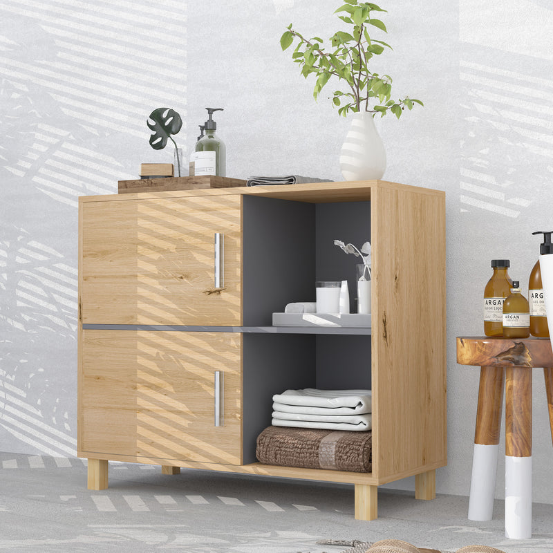 HOMCOM Bathroom Storage Cabinet with Open Compartments and Double Doors
