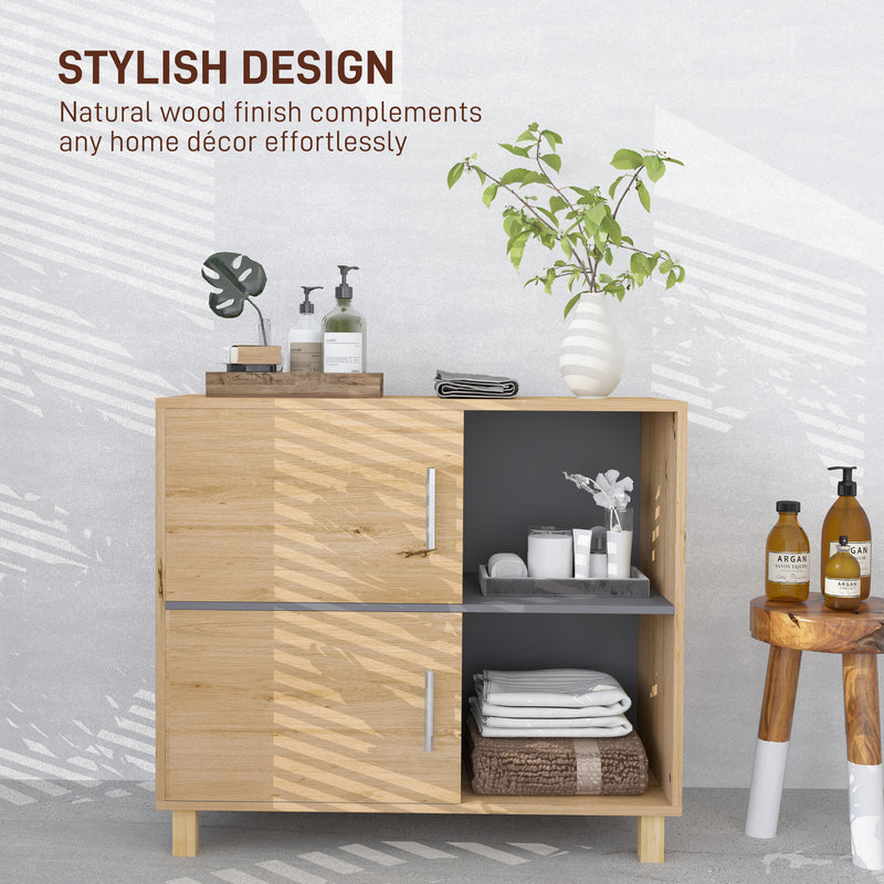 HOMCOM Bathroom Storage Cabinet with Open Compartments and Double Doors