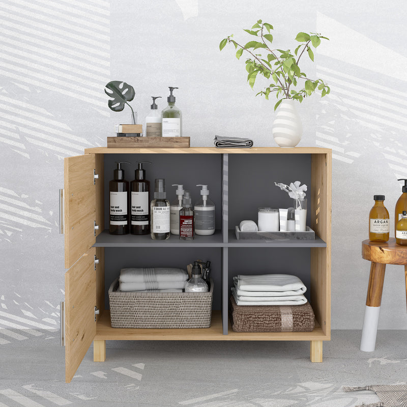 HOMCOM Bathroom Storage Cabinet with Open Compartments and Double Doors