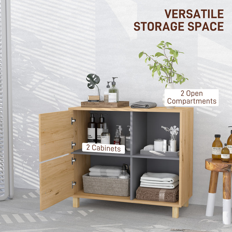 HOMCOM Bathroom Storage Cabinet with Open Compartments and Double Doors