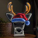 40cm Light Up Christmas Deer Head In Santa Hat Infinity Decoration With LEDs