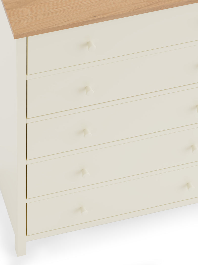 Coxmoor 5 Drawer Wide Chest - Ivory And Oak